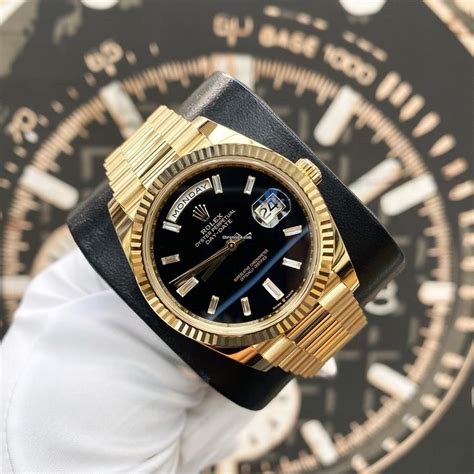 rolex daydate black dial|rolex day date baguette bezel.